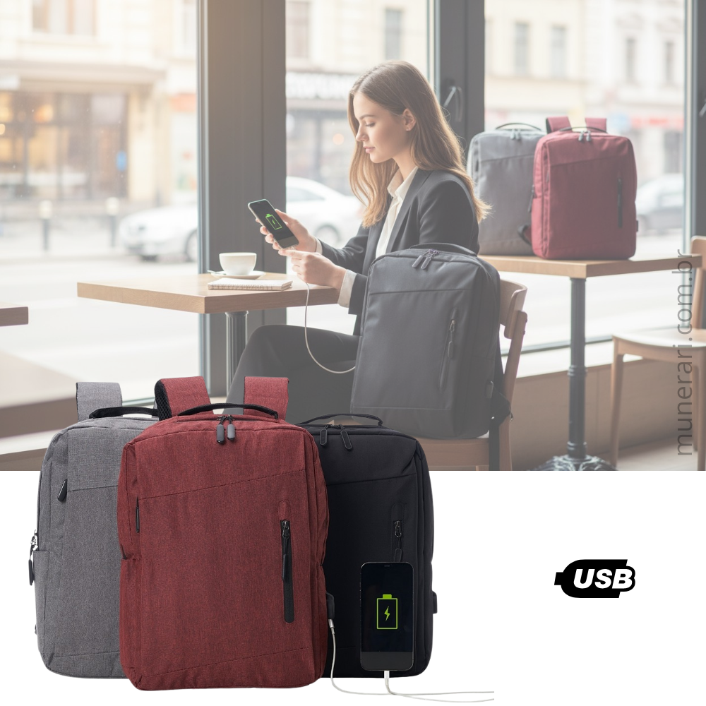 Mochila Nylon USB 21 Litros Personalizada