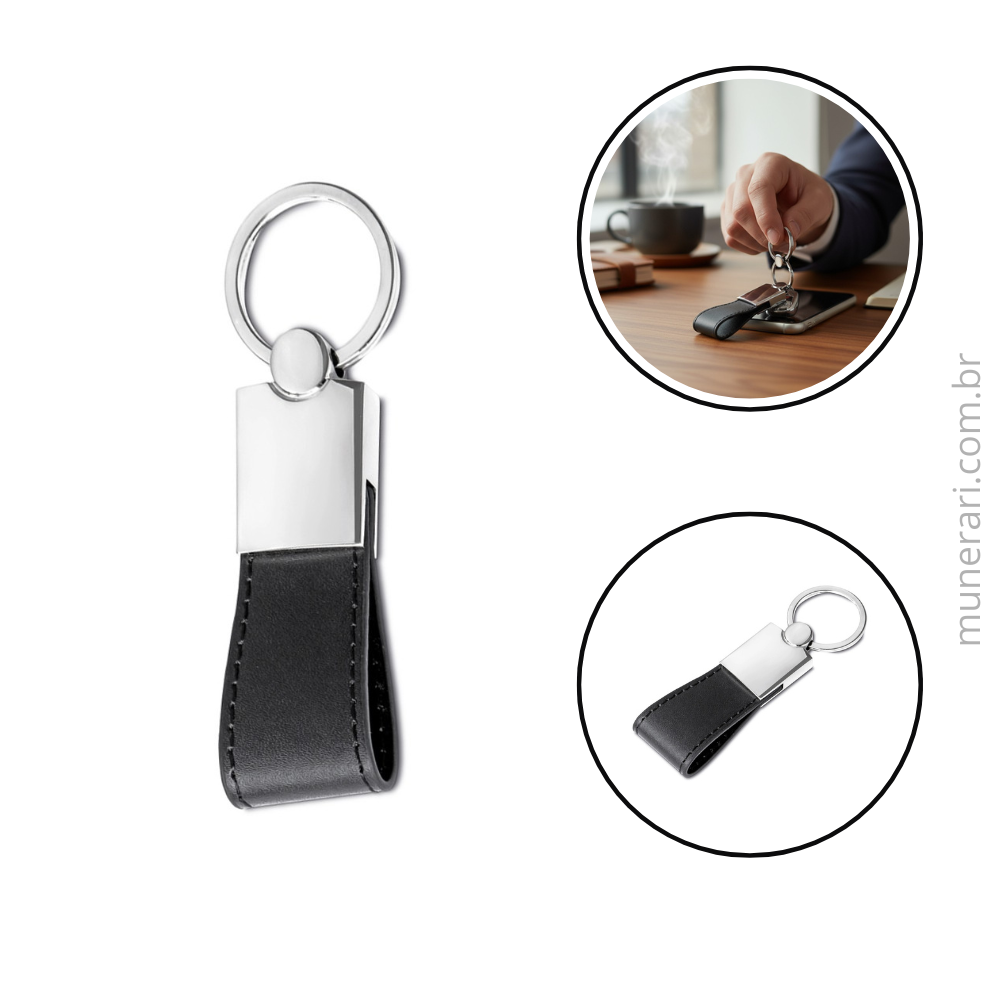 Chaveiro de Metal com Couro Personalizado