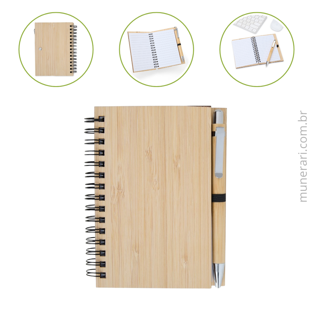 Caderno em Fibra de Bambu com Caneta 14x10 cm Personalizado