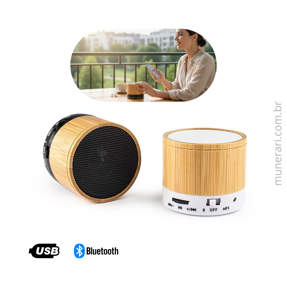 Caixa de Som Multimídia  de Bambu Personalizada