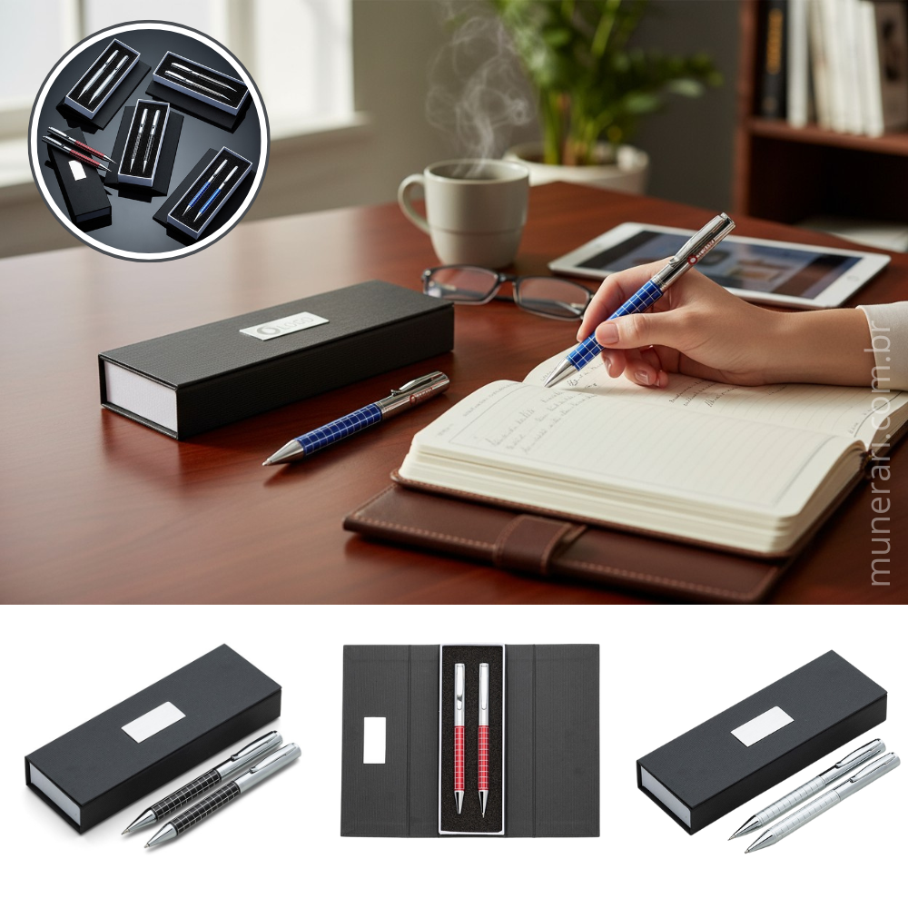 Conjunto Caneta e Lapiseira em Metal Personalizado