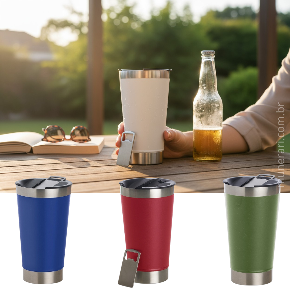 Copo Térmico 473ml com Abridor de Garrafas Personalizado