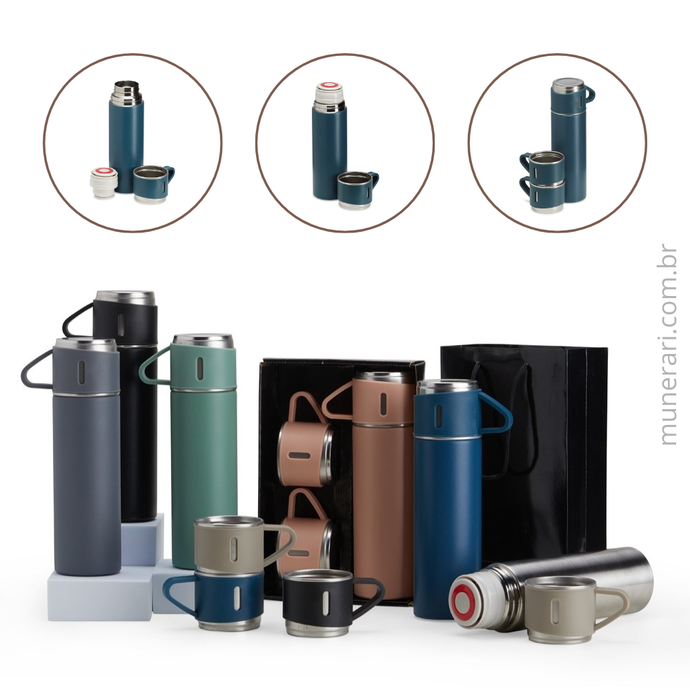 Kit Garrafa Térmica Inox 450ml Personalizada